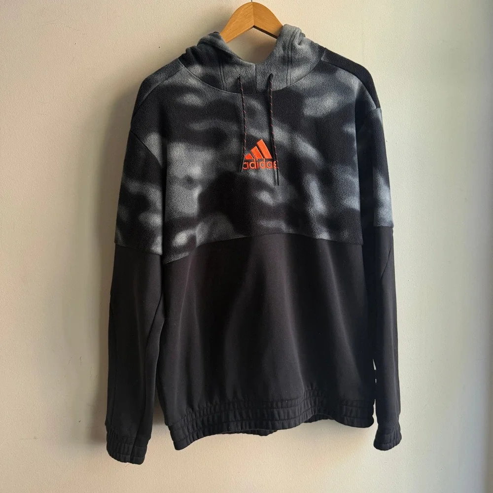 Adidas Fleece Hoodie Camo Colorblock Black Grey Large